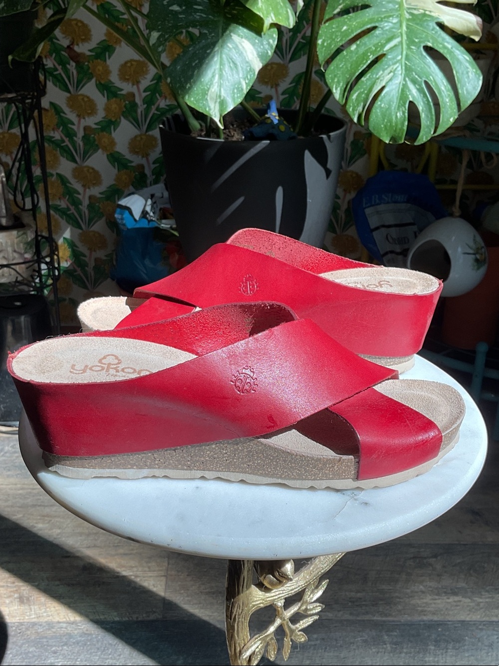 Yokono Red Crossband Slide Mules - Picture 2 of 5